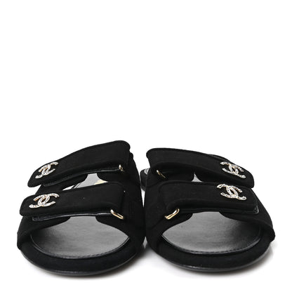 Chanel Suede Kidskin Velcro Crystal CC Mules 39 Black 3 of 9