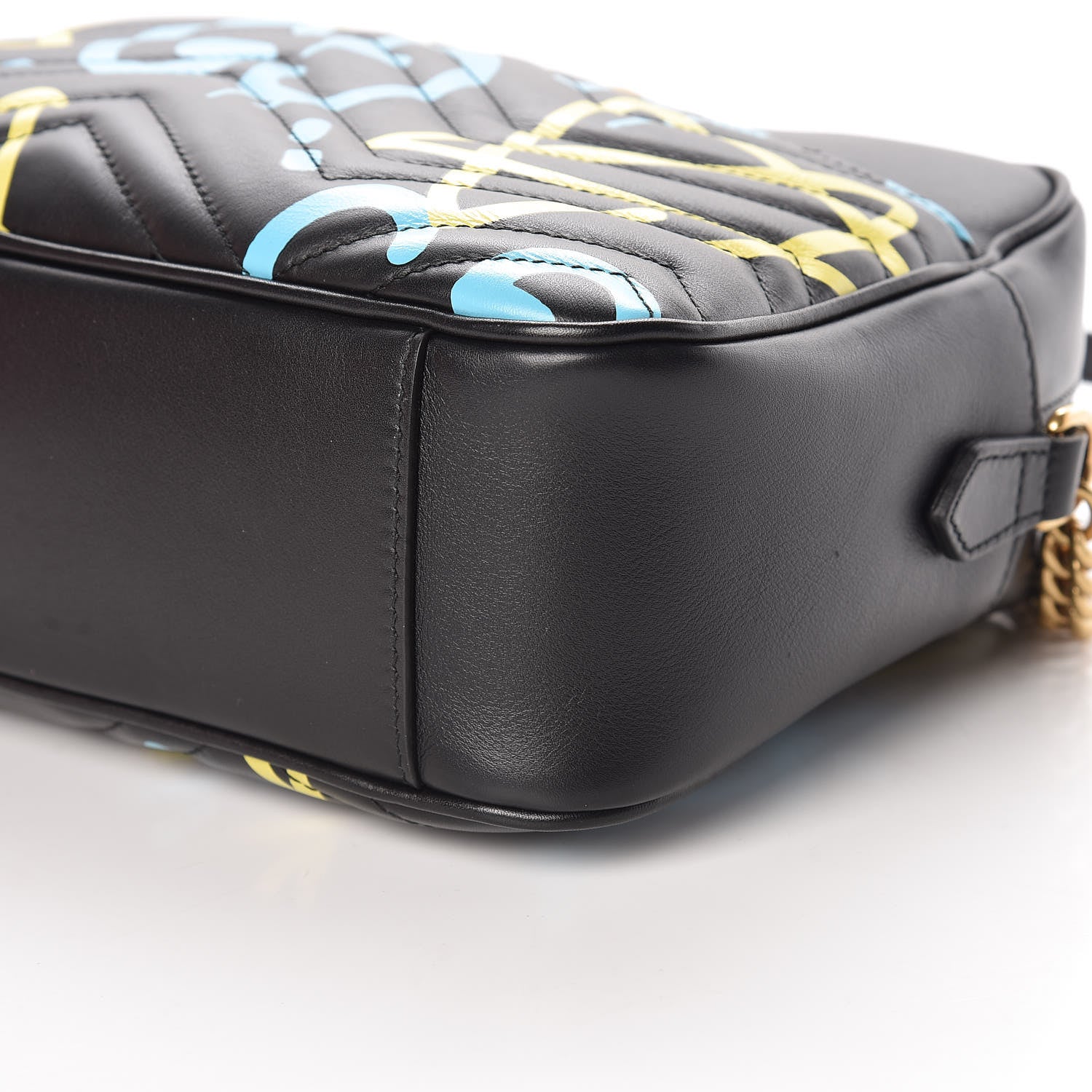Gucci Calfskin Matelasse GucciGhost Medium GG Marmont Chain Shoulder Bag Black New Acquamarine 10 of 11