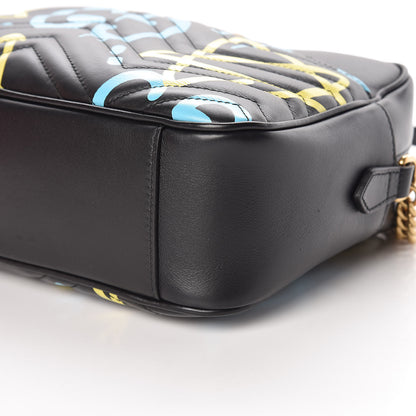 Gucci Calfskin Matelasse GucciGhost Medium GG Marmont Chain Shoulder Bag Black New Acquamarine 10 of 11