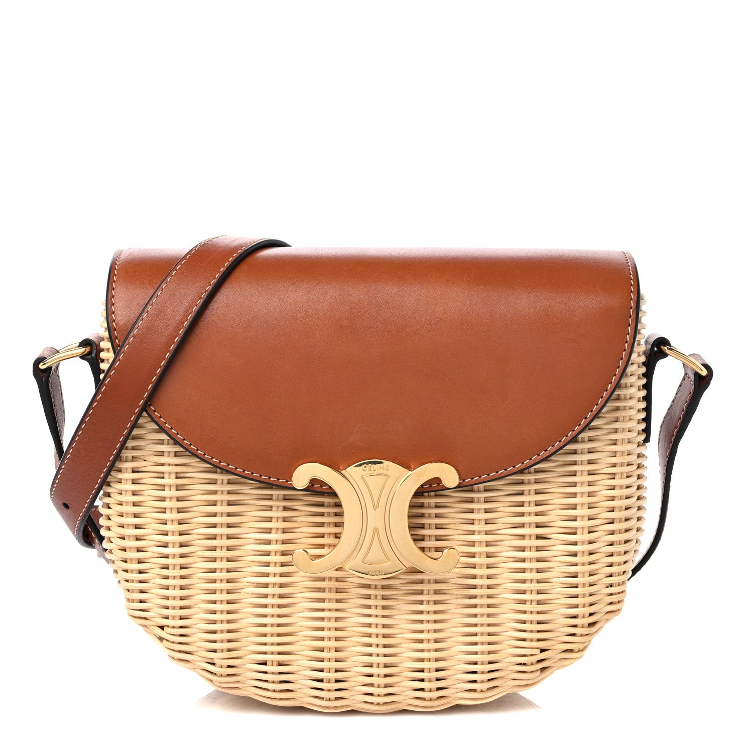 Celine Raffia Calfskin Triomphe Besace Natural Tan 1 of 12