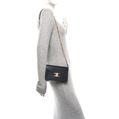 Celine Shiny Calfskin Triomphe Margo Wallet on Chain Black 2 of 10