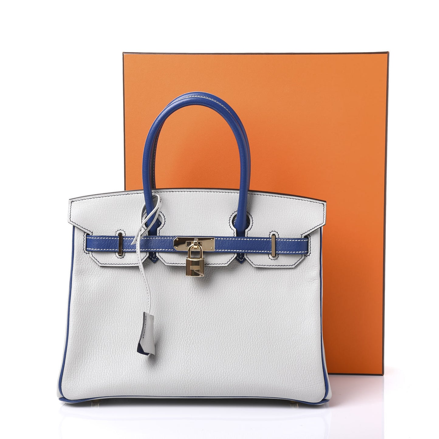 Chevre Mysore Bi-Color Horseshoe Birkin 30 Gris Perle Bleu Electrique