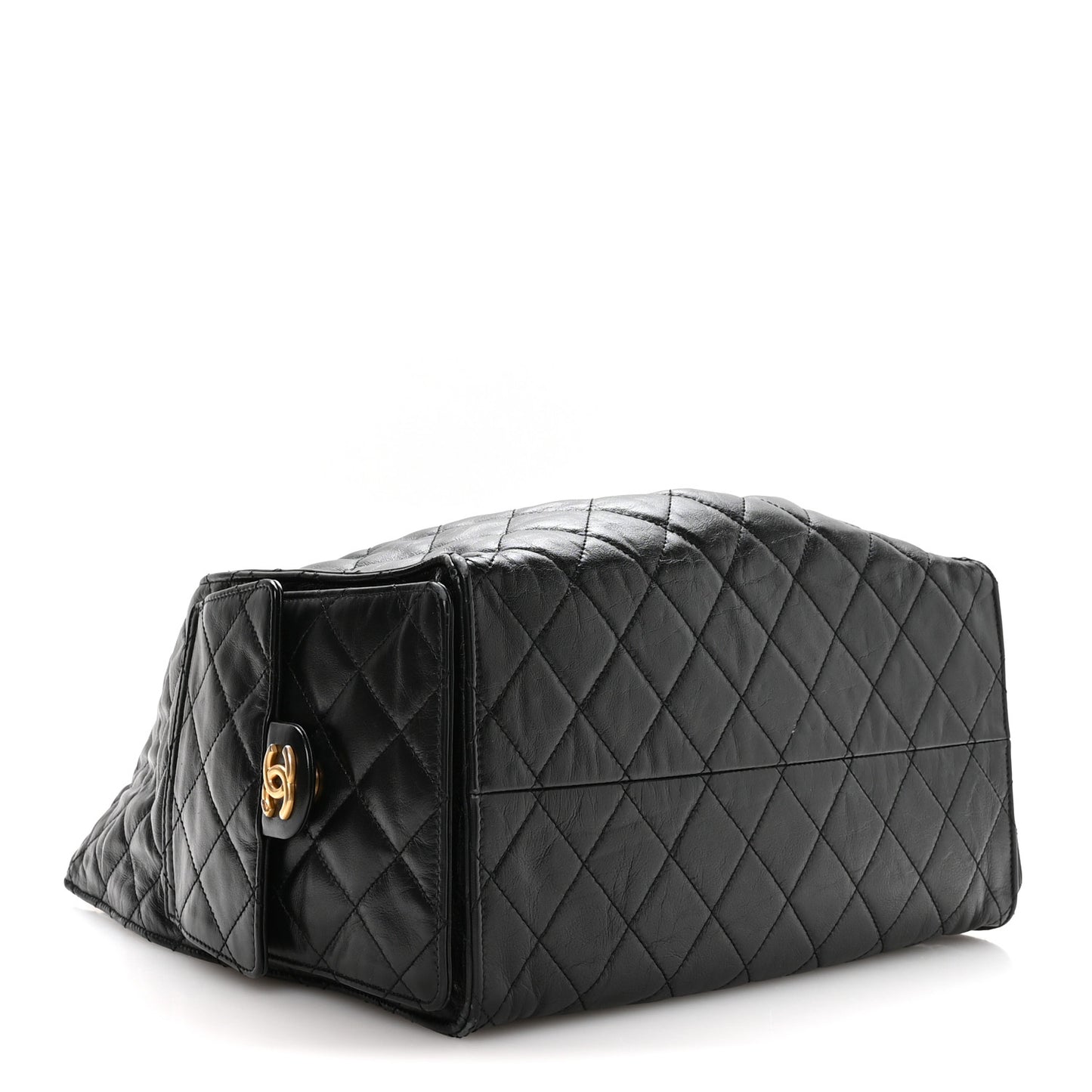 Shiny Crumpled Calfskin Quilted Medium Chanel 25 Handbag Black