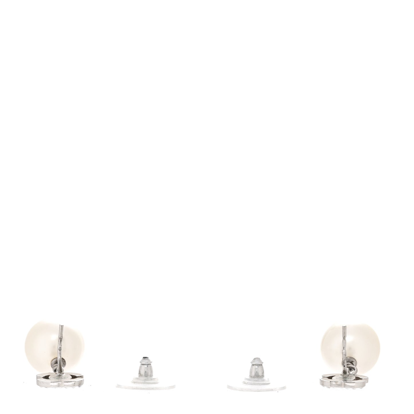 Crystal Pearl CC Drop Earrings Silver Pearly White