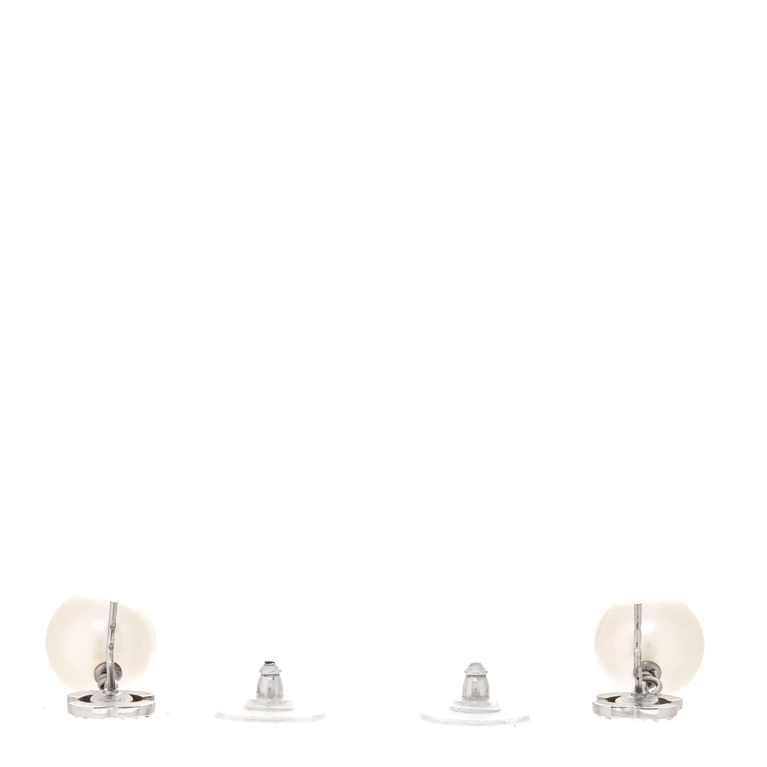 Chanel Crystal Pearl CC Drop Earrings Silver Pearly White 3 of 4
