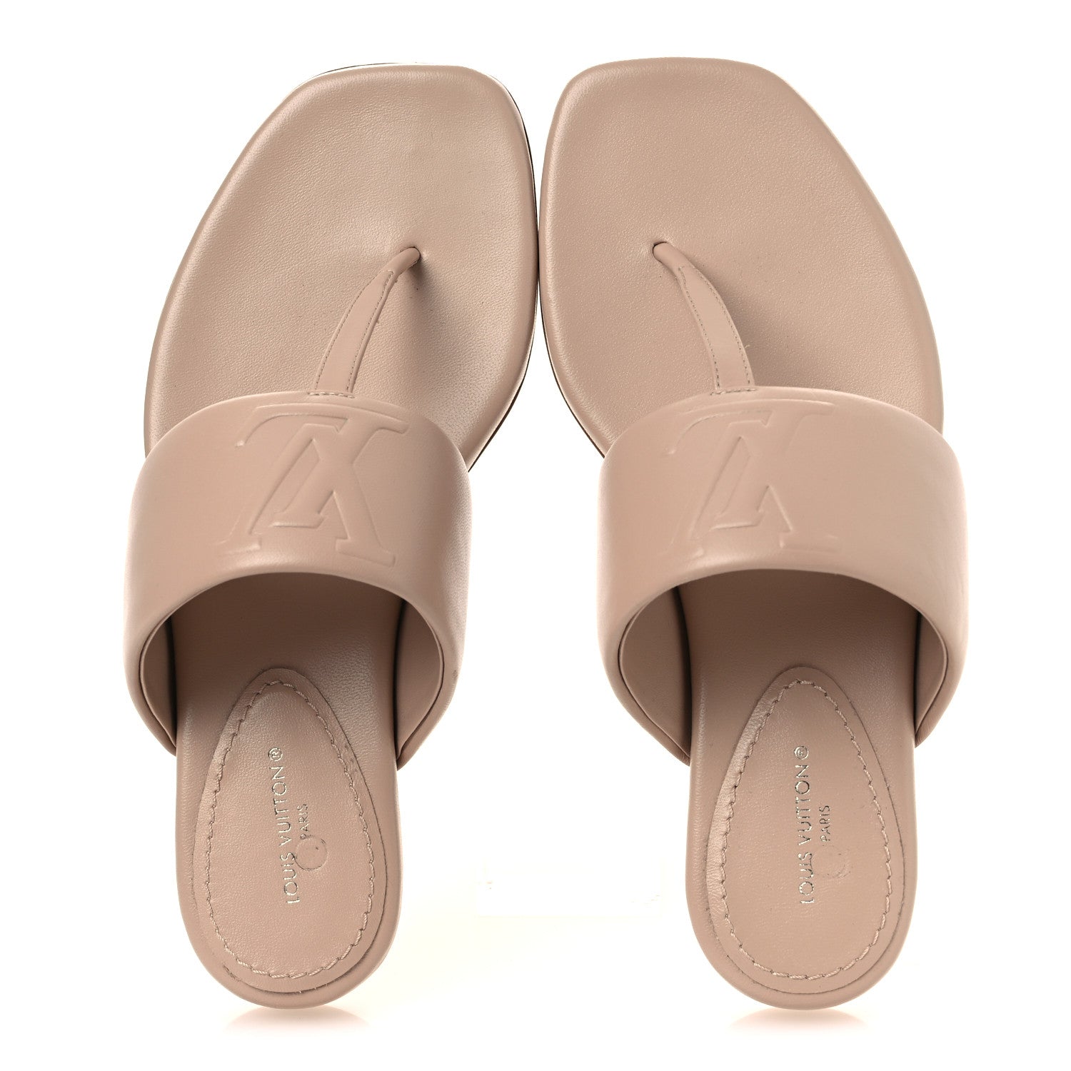 Louis Vuitton Lambskin Embossed Monogram Drapy Flat Thong Sandal 35.5 Beige 2 of 12