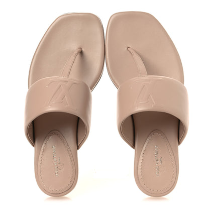 Louis Vuitton Lambskin Embossed Monogram Drapy Flat Thong Sandal 35.5 Beige 2 of 12