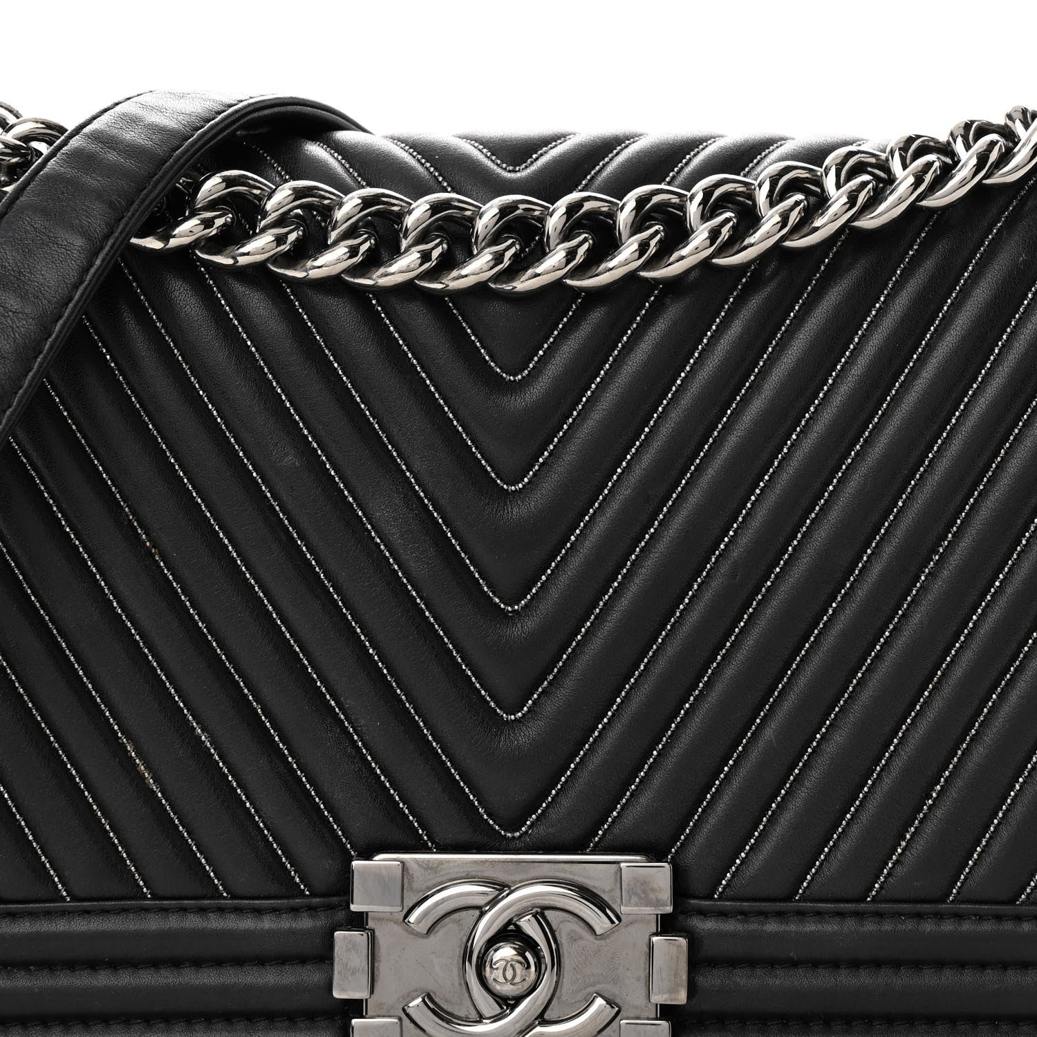 Chanel Calfskin Chevron Quilted Medium Chain Boy Flap Black 8 of 13
