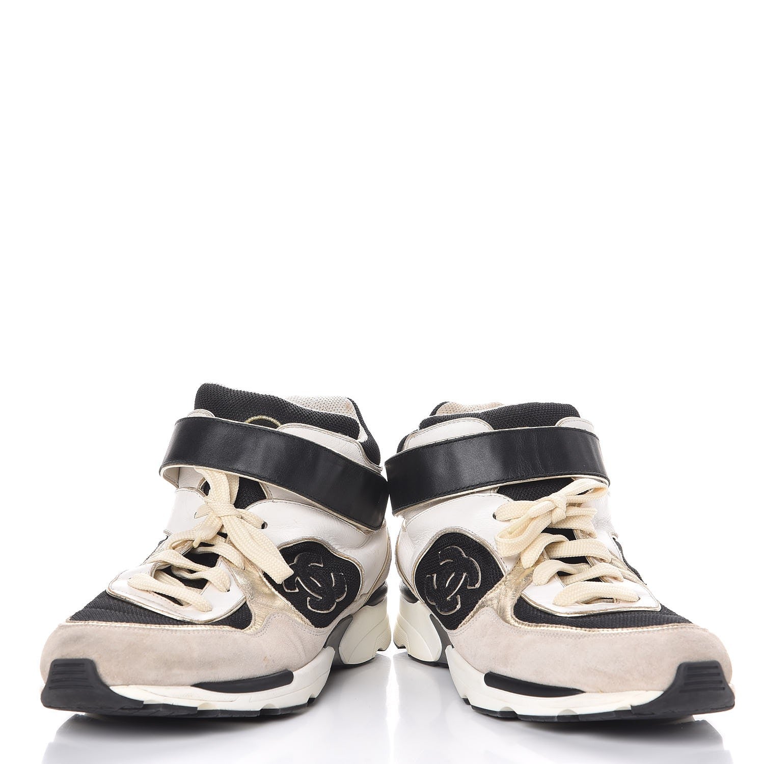 Chanel Mens Suede Calfskin CC High Top Sneakers 43 White Black 5 of 13