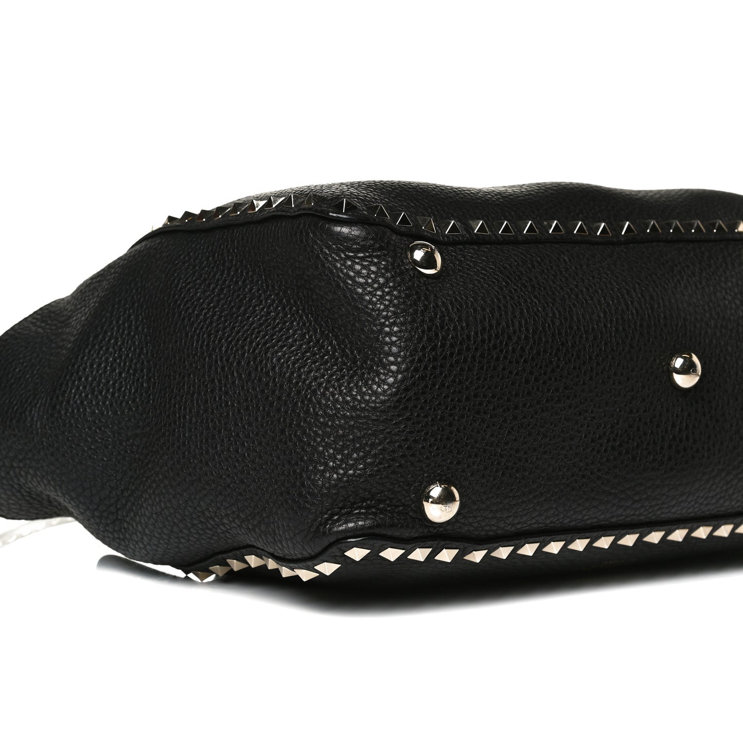 Pebbled Calfskin Medium Rockstud Tote Black