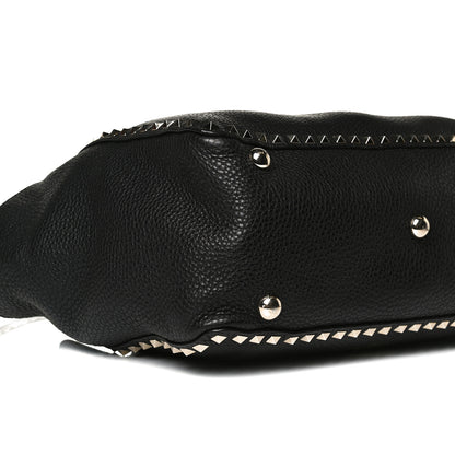 Valentino Garavani Pebbled Calfskin Medium Rockstud Tote Black 9 of 14