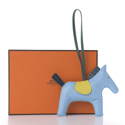Hermes Milo Lambskin Grigri Rodeo Horse Bag Charm GM Bleu Celeste Lime Malachite 5 of 5