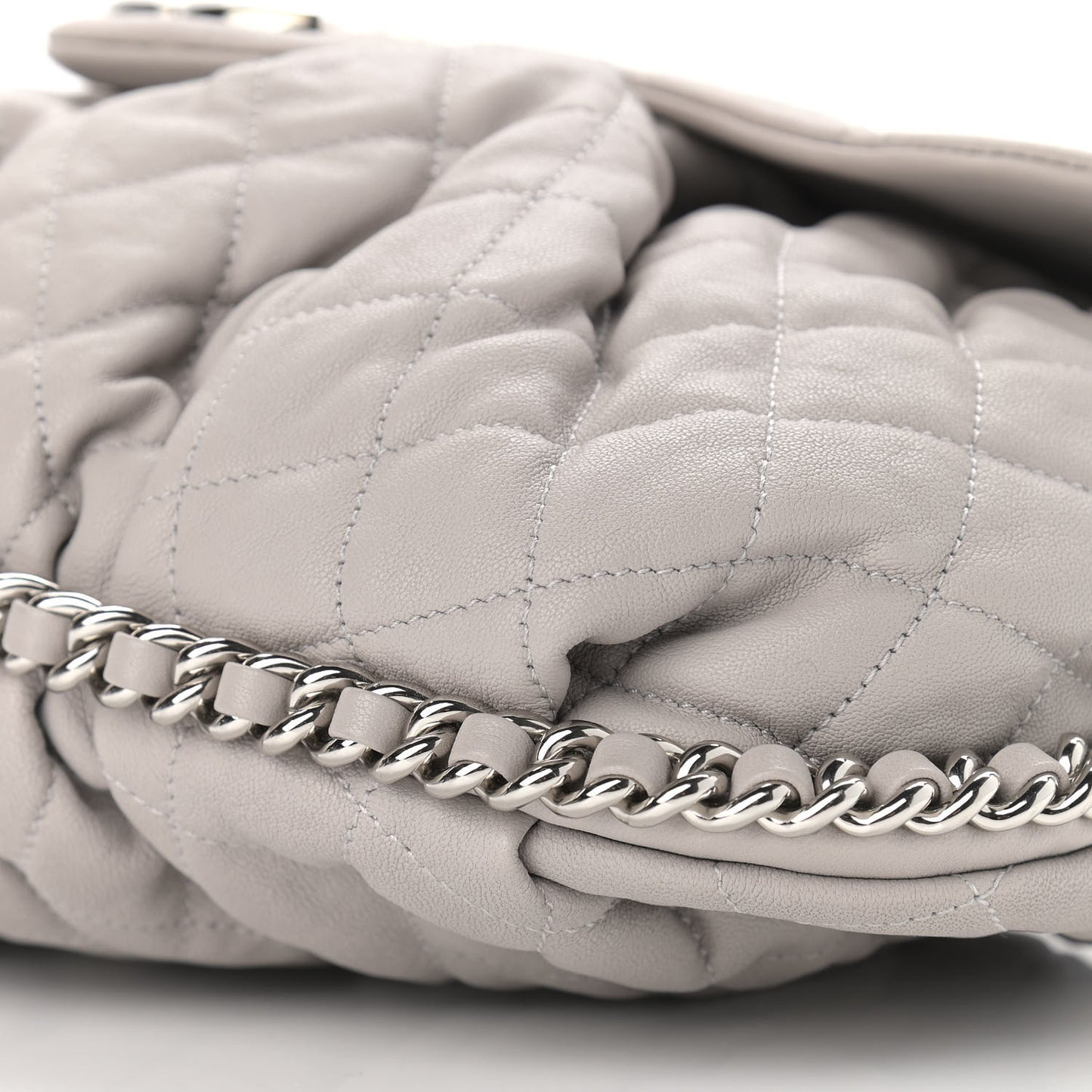 Washed Lambskin Quilted Large Chain Around Flap Grey