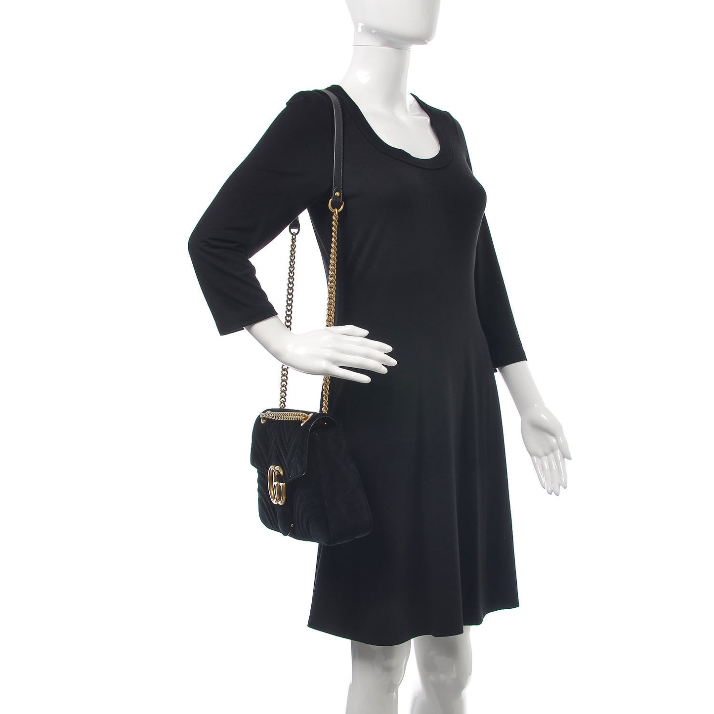 Velvet Matelasse Medium GG Marmont Shoulder Bag Black