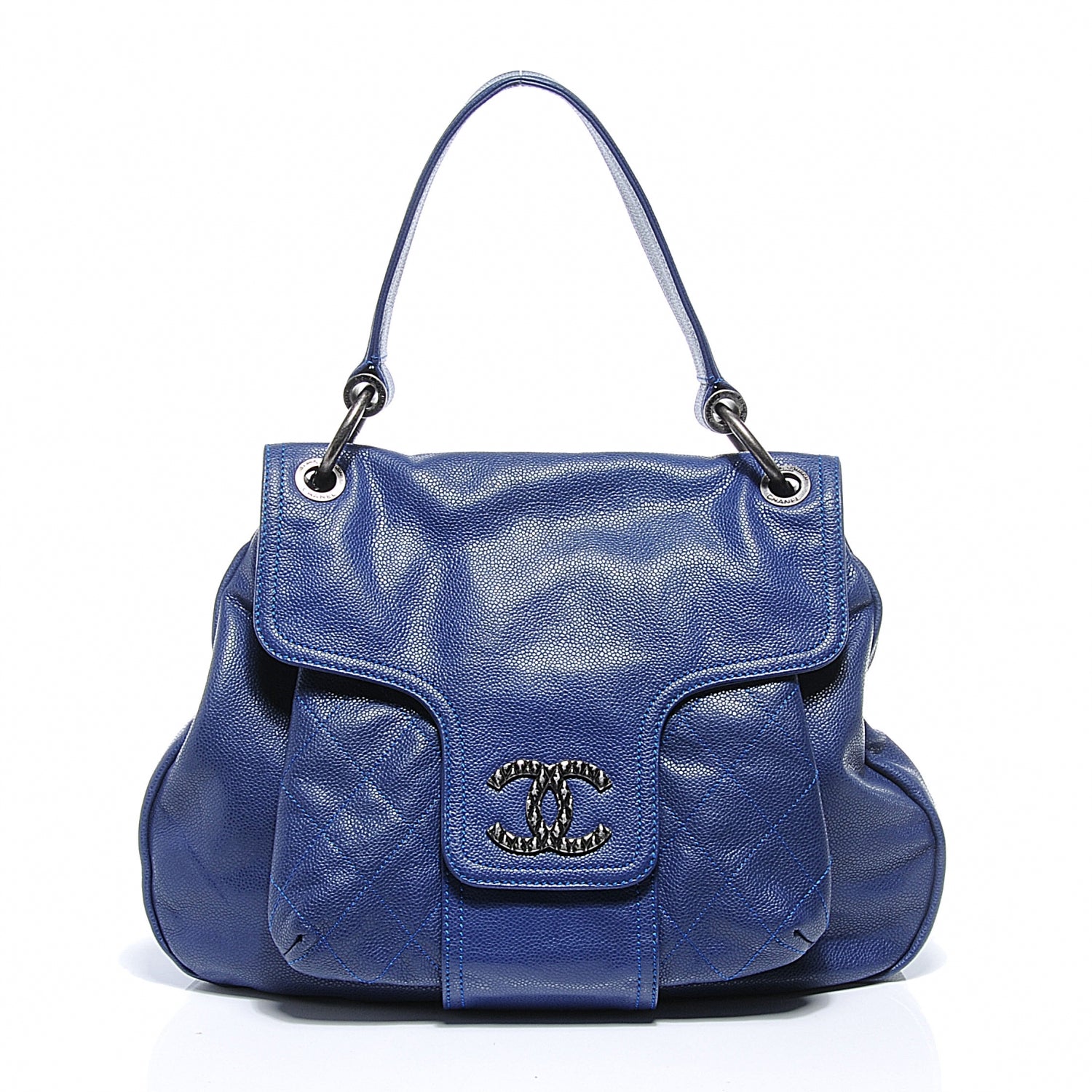 Chanel Glazed Caviar Flap Hobo Dark Blue 1 of 8