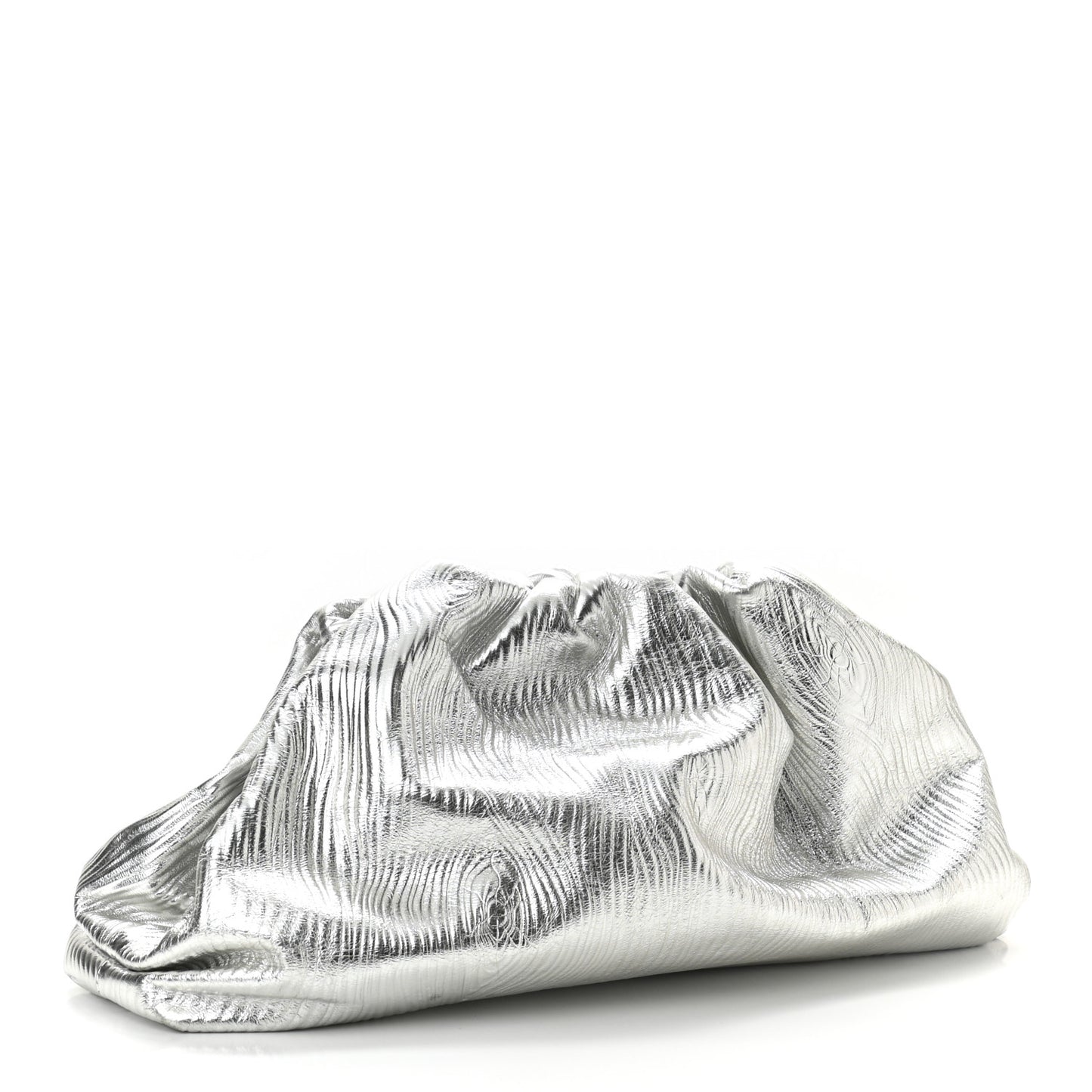 Metallic Bark Calfskin Embossed The Pouch Oversized Clutch Silver