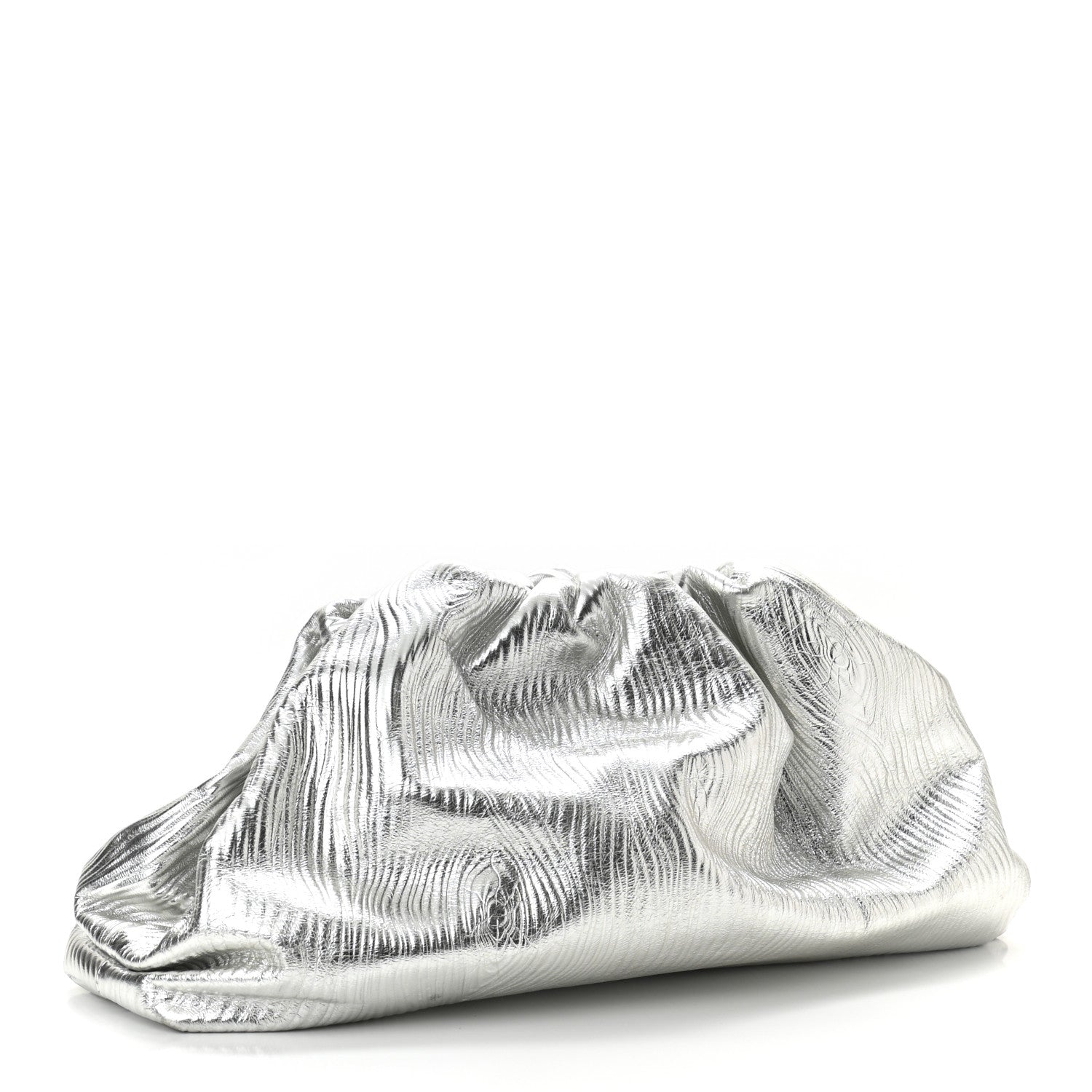 Bottega Veneta Metallic Bark Calfskin Embossed The Pouch Oversized Clutch Silver 3 of 8