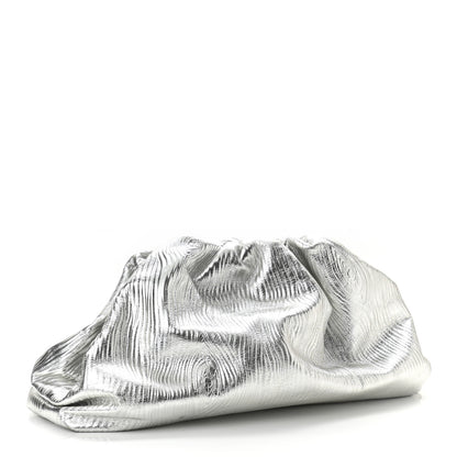 Bottega Veneta Metallic Bark Calfskin Embossed The Pouch Oversized Clutch Silver 3 of 8