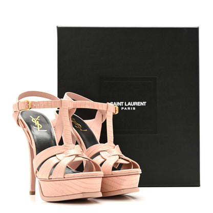 Saint Laurent Calfskin Crocodile Embossed Tribute 105 Platform Sandals 36.5 Pale Pink 15 of 15