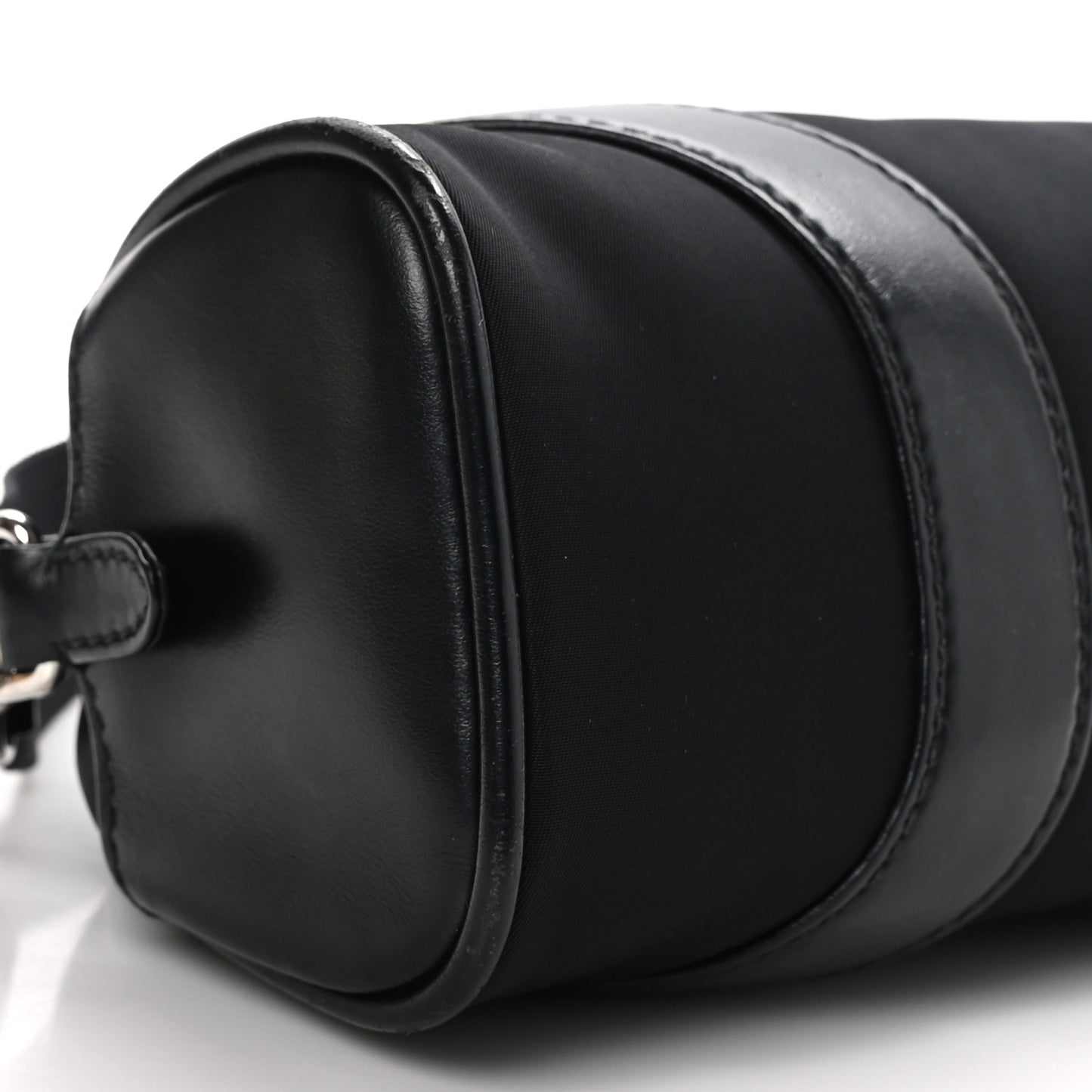 Nylon Soft Calfskin Bowling Crossbody Bag Black