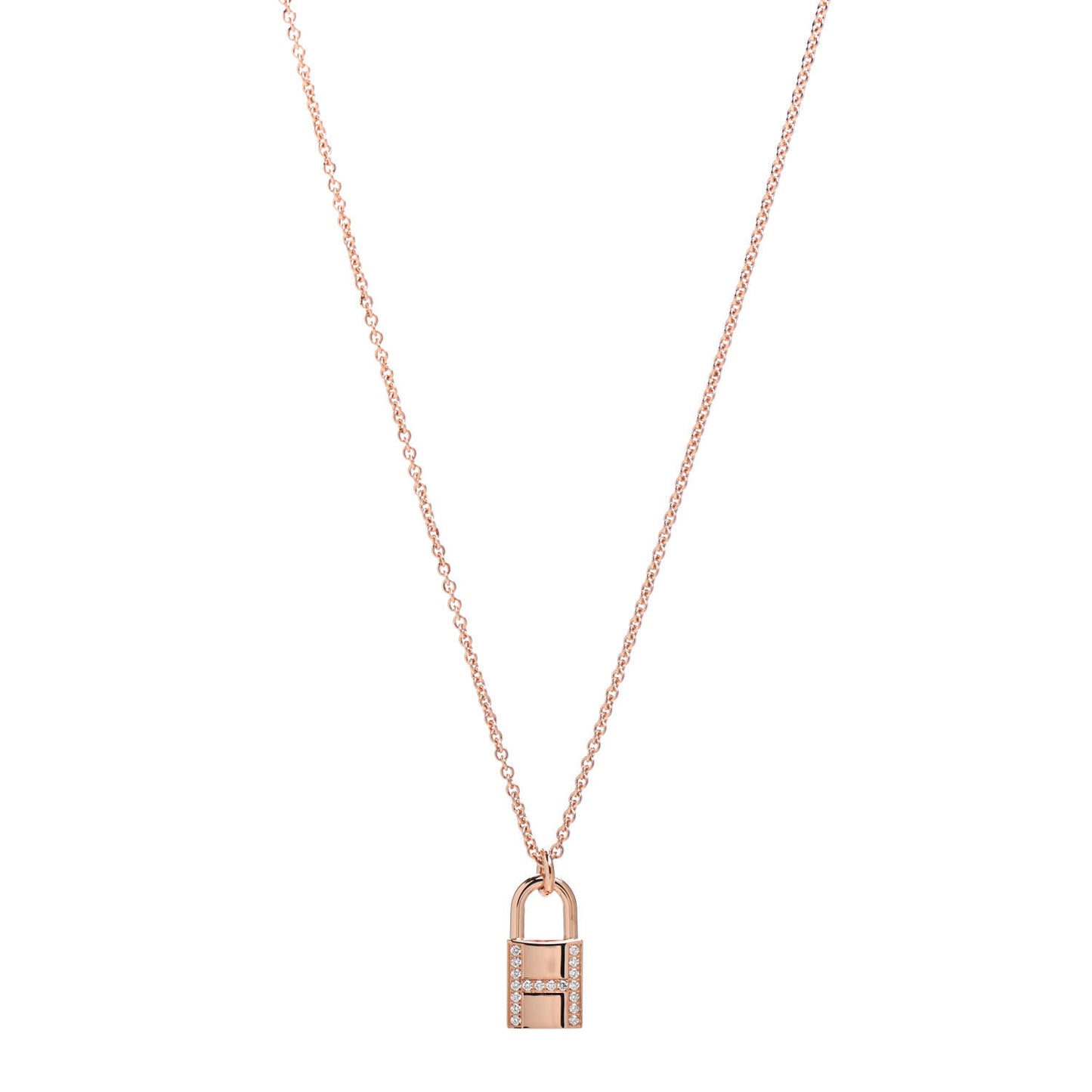 18K Rose Gold Diamond Amulettes Cadenas Pendant Necklace