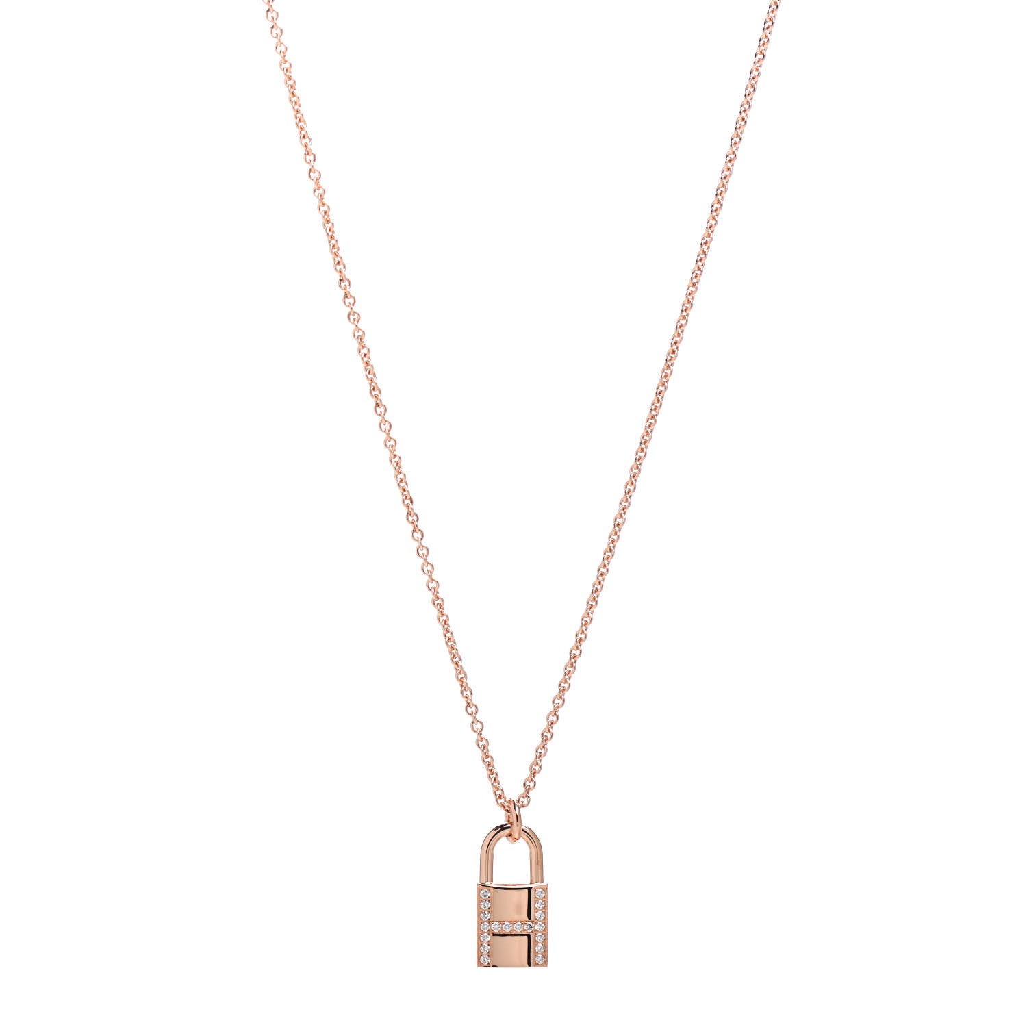 Hermes 18K Rose Gold Diamond Amulettes Cadenas Pendant Necklace 1 of 6