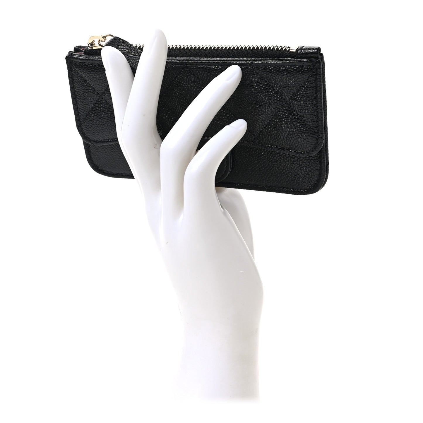 Caviar Quilted Flap Zip Card Holder Black