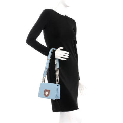 Christian Dior Glossy Calfskin Shagreen Badge Diorama Club Bag Ice Blue 3 of 8