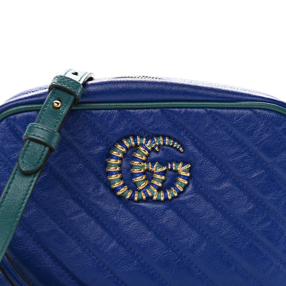 Gucci Azalea Calfskin Enamel Matelasse Diagonal Small Torchon GG Marmont Chain Shoulder Bag Imperial Blue Pavone 8 of 10