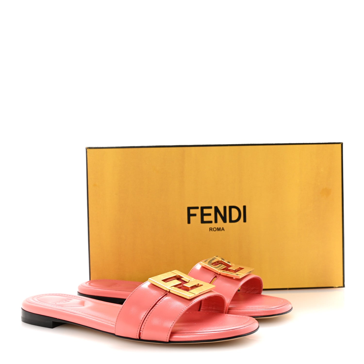 Fendi Vitello Cuoio FFold Slide Sandals 38 Bright Peach 1829543