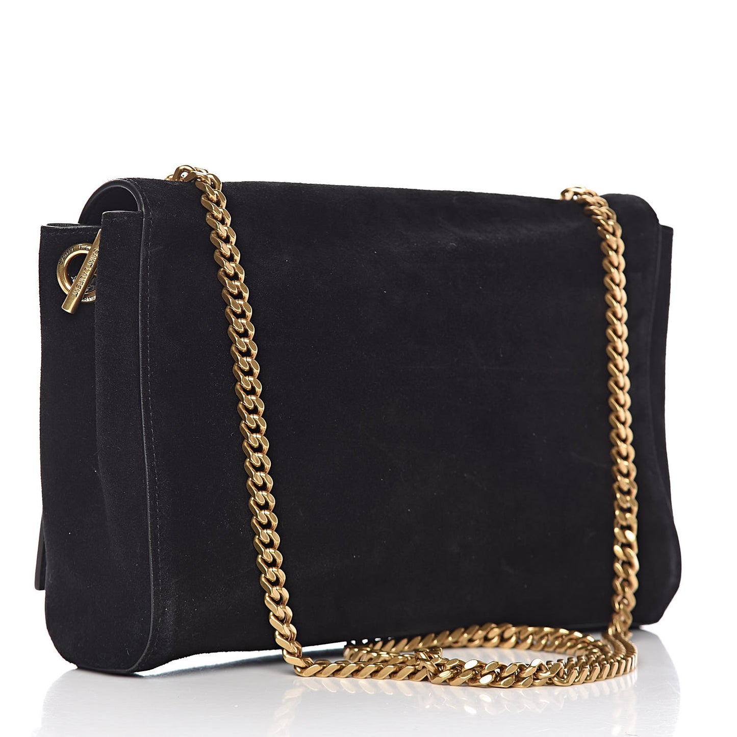 Smooth Calfskin Suede Medium Reversible Monogram Kate Satchel Black