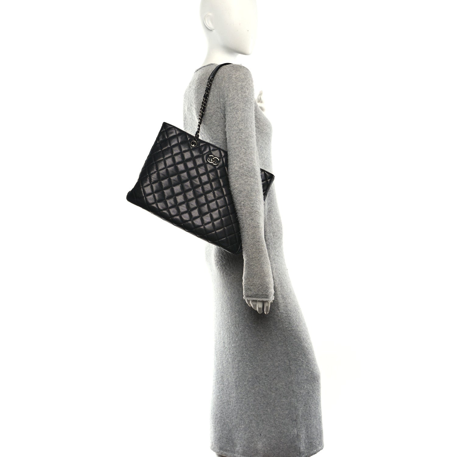 Chanel Calfskin Quilted Large CC Shopping Tote Black 2 of 10
