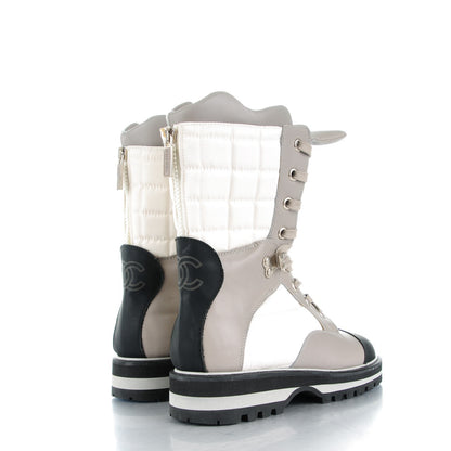 Chanel Calfskin Nylon Quilted Boots 38 White Grey Black 4 of 9