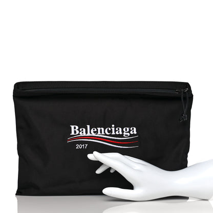 Balenciaga Nylon Political Campaign Logo Embroidered Documents Case Black 2 of 9