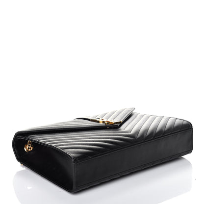 Saint Laurent Grain De Poudre Matelasse Chevron Large Monogram Satchel Black 4 of 9