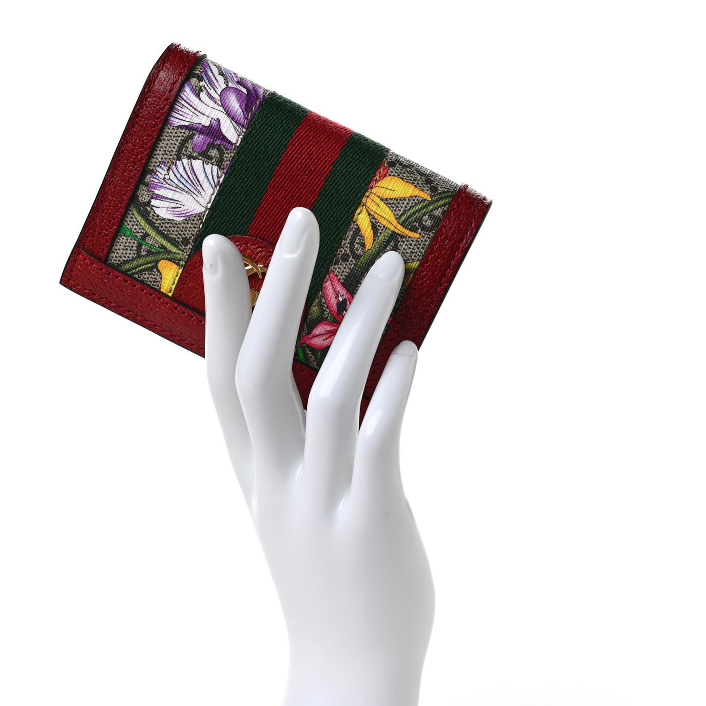 GG Supreme Monogram Flora Web Ophidia Card Case Red