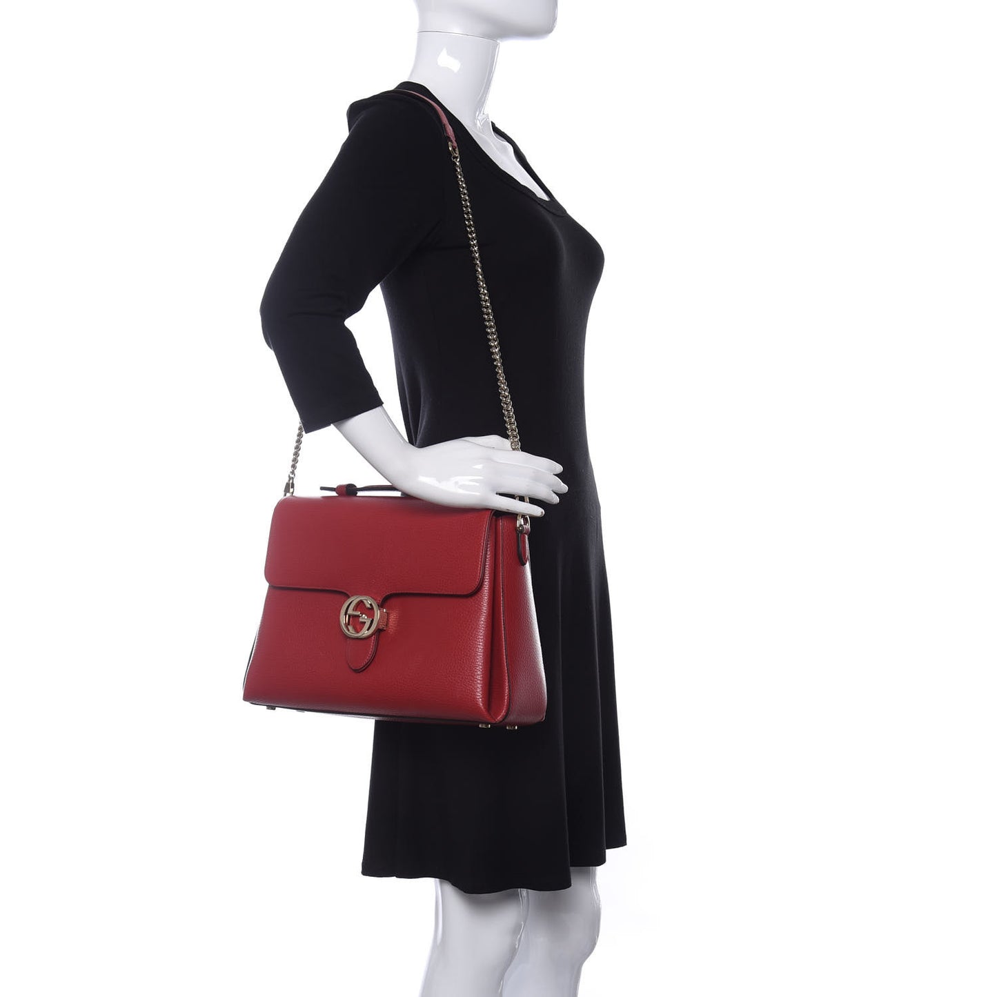 Dollar Calfskin Medium Interlocking G Top Handle Shoulder Bag Red