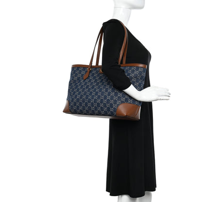 Gucci New Denim GG Monogram Medium Ophidia Shopping Tote Blue Tea Cuir 3 of 10