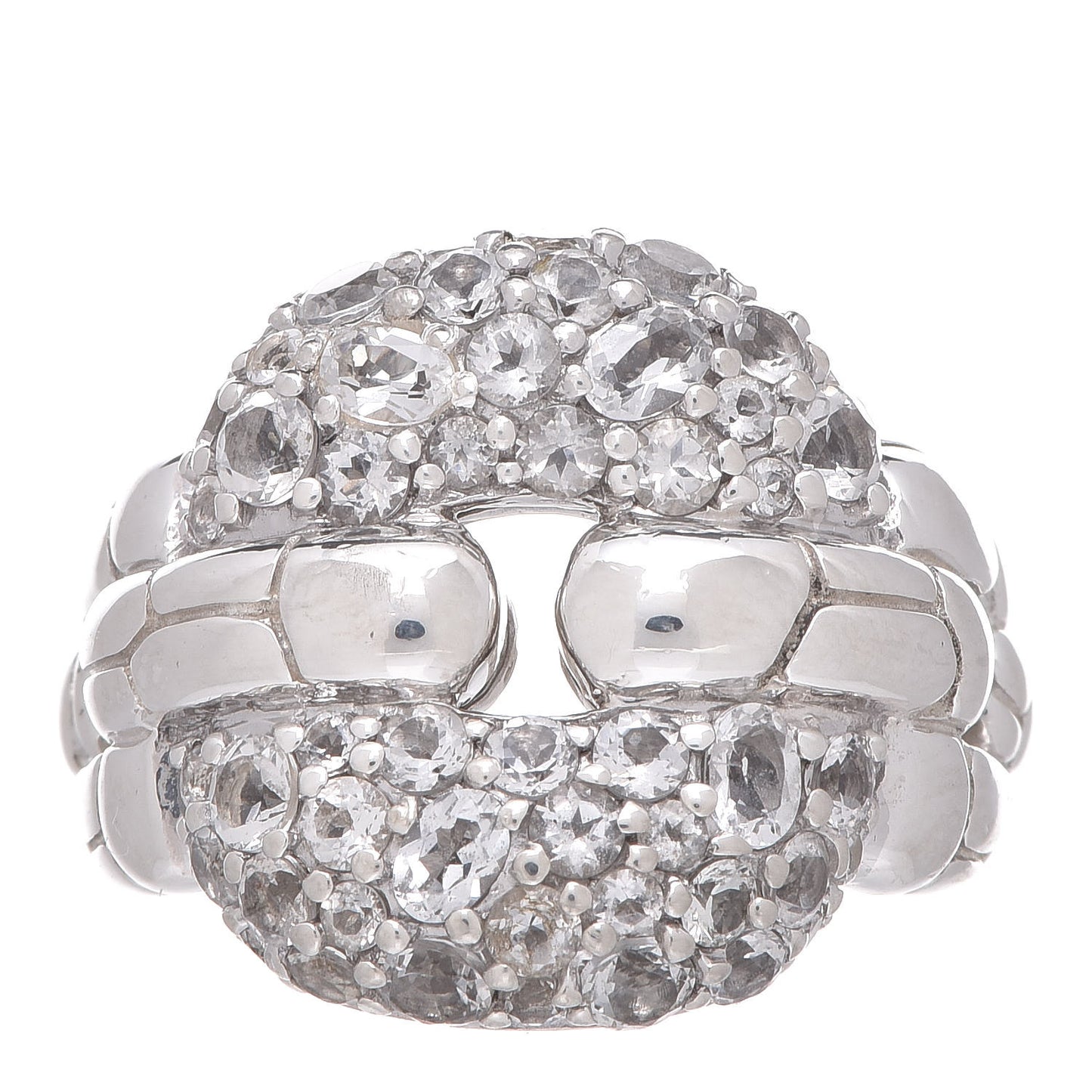 Sterling Silver White Sapphire Kali Square Link Ring 49 5
