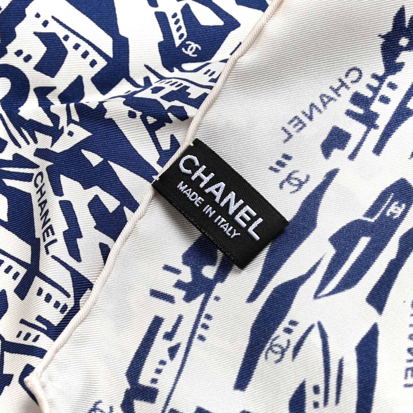 Silk Twill Hair Scarf Navy Blue White