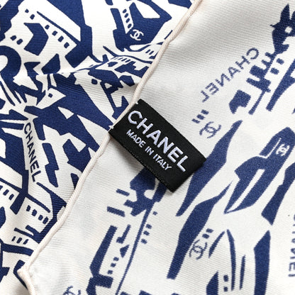 Chanel Silk Twill Hair Scarf Navy Blue White 3 of 4
