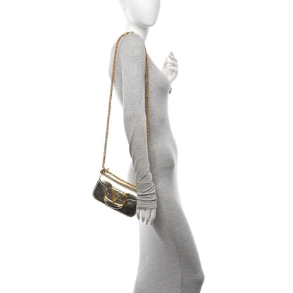 Valentino Garavani Metallic Crackle Effect Calfskin Vlogo Small Loco Shoulder Bag Platino 3 of 9