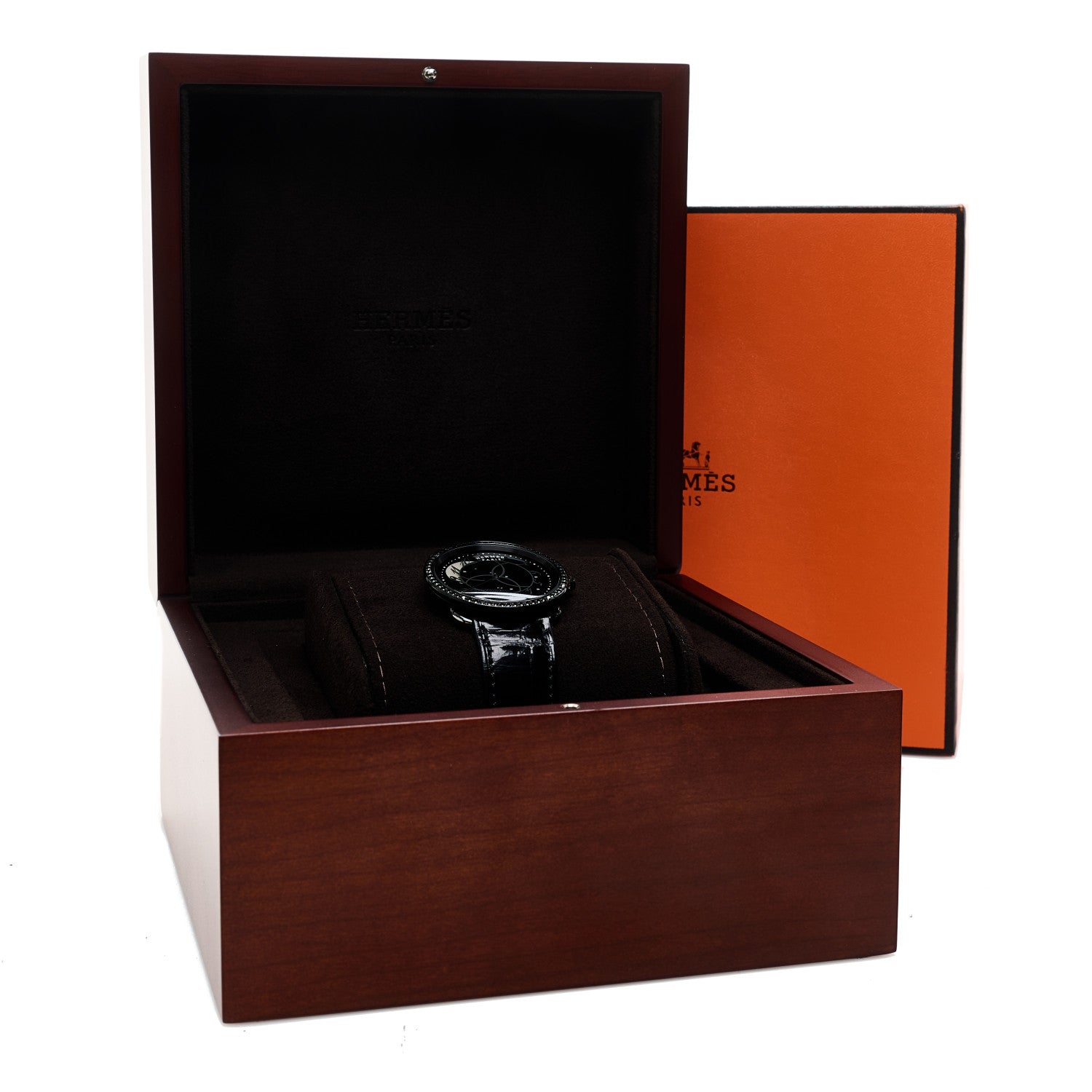 Hermes PVD Stainless Steel Alligator Black Diamond 36mm Arceau Ronde Des Heures Quartz Watch Noir 5 of 5