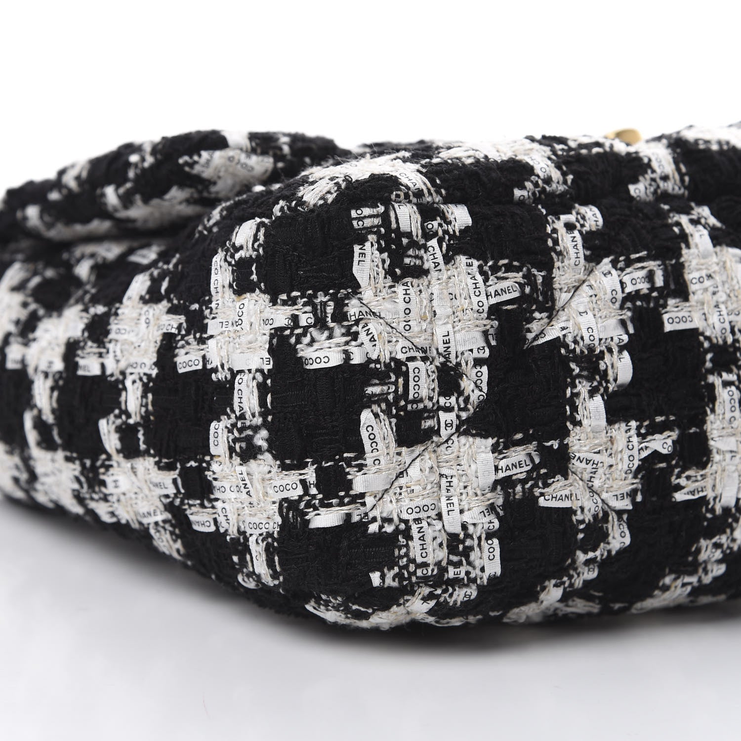 Chanel Tweed Quilted Large 19 Flap Black Ecru White 5 of 9