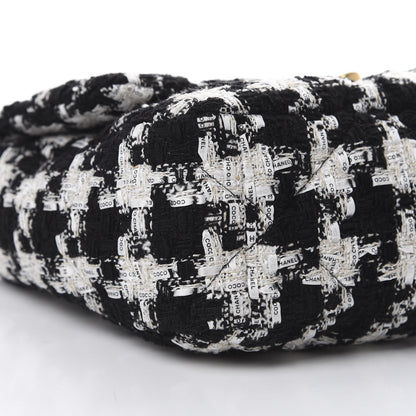 Chanel Tweed Quilted Large 19 Flap Black Ecru White 5 of 9