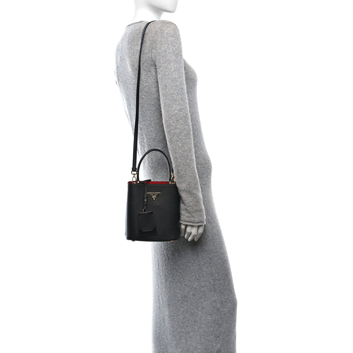 Saffiano Cuir Small Panier Bucket Bag Black Fuoco