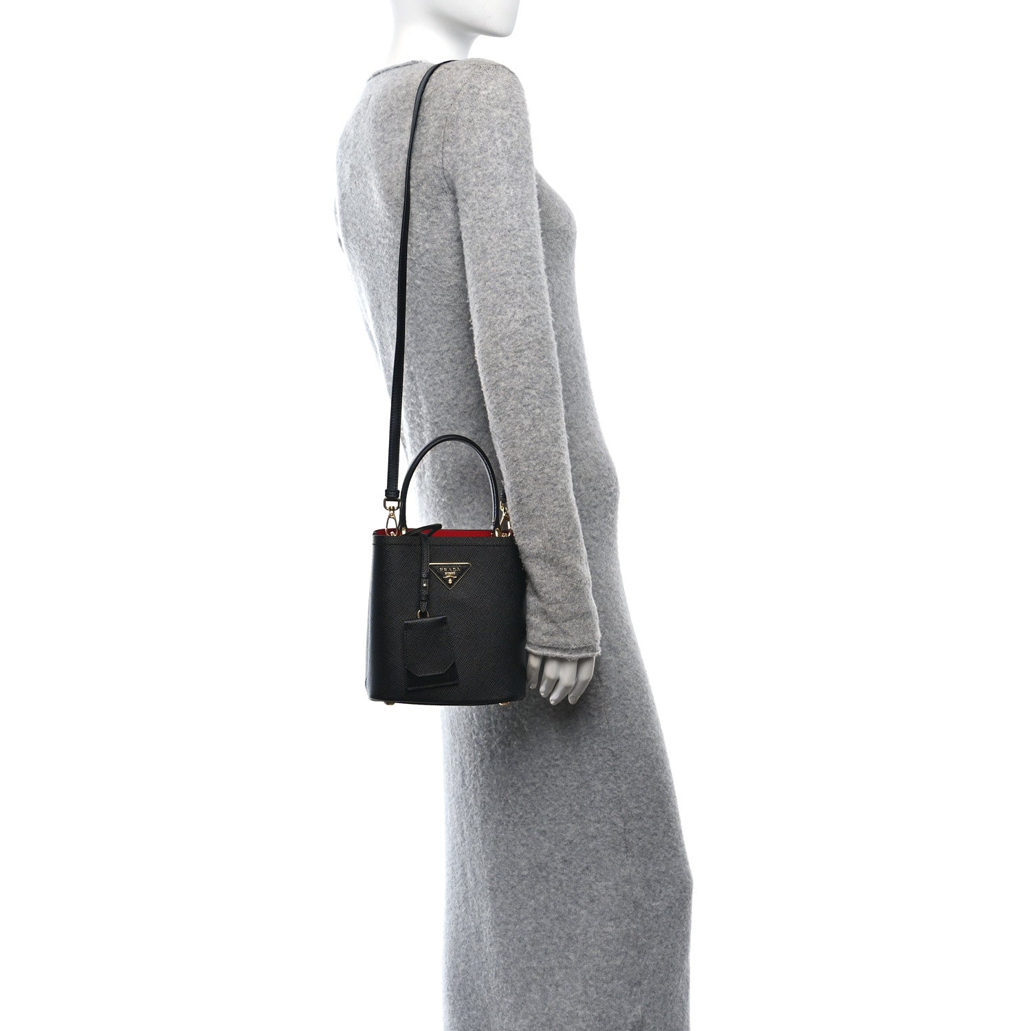 Prada Saffiano Cuir Small Panier Bucket Bag Black Fuoco 2 of 9