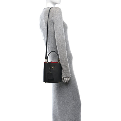 Prada Saffiano Cuir Small Panier Bucket Bag Black Fuoco 2 of 9