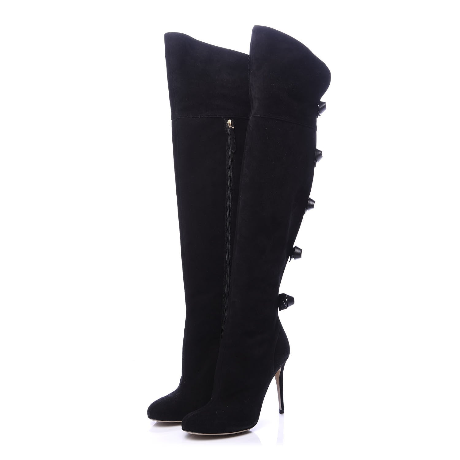 Valentino Garavani Calfskin Suede Bow Tall Boots 36.5 Black 3 of 7