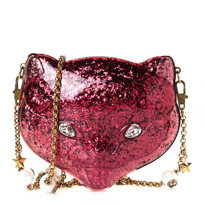 Gucci Glitter Plexiglass Kitty Clutch Red 1 of 9